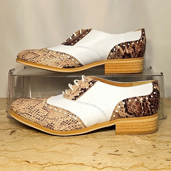 NWT GMD Womens Lace-up Leather & Snakeskin Brown White Shoes EU 39 | US 8 - Picture 5 of 8